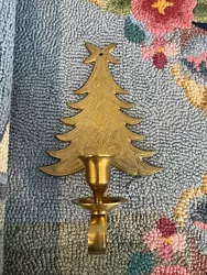 VINTAGE Heavy Solid Brass Christmas Tree Candle Holder Wall Sconce.