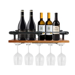 New Wall Mounted Wine Rack Storage Shelf Glass Goblet Holder Cabinet Home Bar. Wood and iron. Brand new. Multiple...