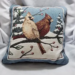 Cardinal Needlepoint Accent Throw Pillow. Gorgeous Cardinal Pair Sitting On Branch. Winter Scene in the Forest. Reverse...