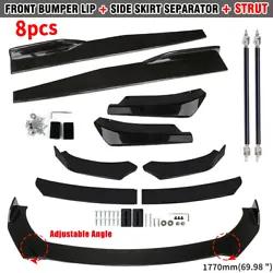 Glossy Black Front Bumper Spoiler Body Kit / Side Skirt /Rear Lip. 4pcs Front Bumper Lip Body Kit Spoiler. Material:...