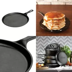 Seasoned 10.5 in. Cast Iron Griddle. The slightly raised edges keep oil, batter and other ingredients neatly contained....