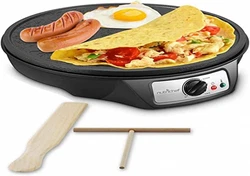 Nutrichef Crêpière et Grille Electrique de 1200 Watts | Plaque de Cuisson Chauffante Antiadhésive 30 cm | Contrôle...