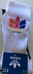 3pk Crew Socks - Multicolor Logo, White & Black Size 6-12. Machine wash. Style #:1000730112. Polyester/natural latex...