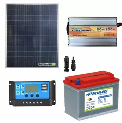 Kit chalet panneau solaire 200W convertisseur DC AC 12V 220V 1000W batterie AGM 100h régulateur NVsolar. 1 Pannello...