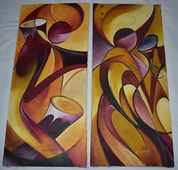Up for sale is a pair of original abstract acrylic paintings on canvas on wood stretchers. These are a diptych, where...