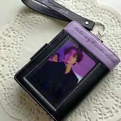 This wallet / wristlet has black color with purple trim and stitching. Designs are screen printed and debossed both...