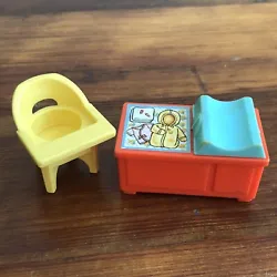 Vtg Fisher Price Little People Baby Nursery Set High Chair Changing Table 70s. Please note that the blue plastic on the...
