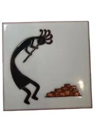 KOKOPELLI Dancing Native Pottery Trivet Tile Family Tiles. Face of tile is in excellent condition. There is a small...
