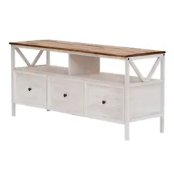 Hardwood construction. White wash and rustic oak finish. Create cozy atmosphere with this solid tv stand. Solid wood...