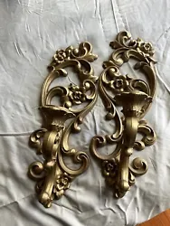 Pair of Vintage SYROCO #4531 Gold Wall Sconces Candle Holders.