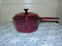 Hello, here is a nice vintage Corning Ware Pyres Cranberry Glass 1.5 Litter Sauce Pan and lid.  This set is in very...
