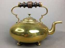 Beautiful old heavy Brass kettle with goose neck spout, probably of English origin. Does have some light marks and...
