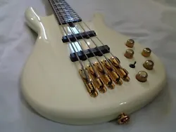 Early 2000s YAMAHA BB2005 5 string bass guitar in white finish gold hardware. Upgraded to Bartolinis pups and Bartolini...
