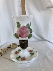 Vintage Hand painted Milk glass Lamp.
