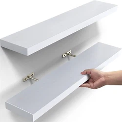 Floating shelves are made from strong Paulownia wood that can bear up to 22 lbs. The invisible brackets keep the...