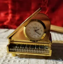 Elgin Solid Brass Small Desk Clock- runs, keeps time, new battery.