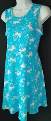 ALL OVER, UNICORN PRINT. GIRLS SIZE 14-16. CUTE AND COMFORTABLE SUN DRESS. ARMPIT TO ARMPIT, ACROSS THE FRONT: 16