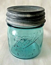 New BALL PERFECT MASON Half Pint BLUE Jar. Well made in the U.S.A.Reproduction of the rare and popular Blue Ball...