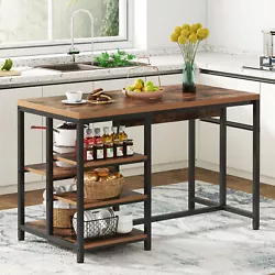Tribesigns Kitchen Island with Storage Shelves, Industrial Small Dining Island Table with 5 Shelves, Butcher Block...
