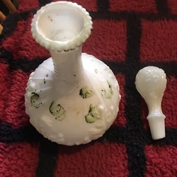 Antique Milk Glass Victorian Cologne,Dresser, Barber, Bottle with Stopper - 10