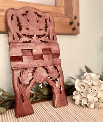 Vintage Hand Carved Wooden Collapsible Folding Book Magazine Wine Rack India. Beautiful piece in excellent condition....