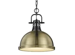 Golden Lighting Duncan 1-Light Pendant with Chain Black with Aged Brass Shade.