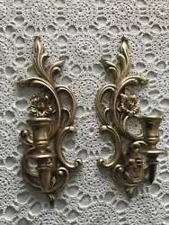 2 - SYROCO Gold Wall Sconce Candle Holder 3933 Hollywood Regency 1960 MCM. In excellent condition. They are approx 13...