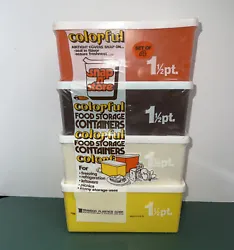 Transco Plastic Corp NIOP Vntg 70s Plastic Storage Containers 1.5 Pint, Set Of 4. Orange, Brown, Yellow, White With...