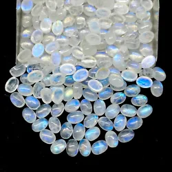 Gemstone : Natural Rainbow Moonstone. Shape : Oval Cabochon. Type : Loose Gemstones Lot. Color : White with Blue Hues....