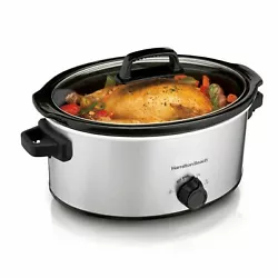 It will hold a 6 lb. chicken or a 4 lb. Serves 7+ people. SIMPLE TO CLEAN: This large slow cooker has a removable...