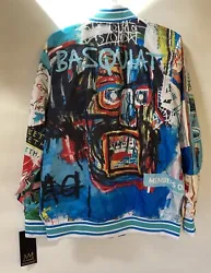 This Members Only bomber jacket features a colorful print of a Jean-Michel Basquiat painting. Relaxed fit: Chest fits...