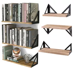 Set of 3 Floating Shelves Wood Wall Small Bookshelf Unit for Living Room Office.