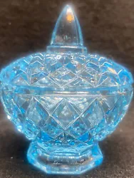 Blue Vaseline glass covered jar/dish.