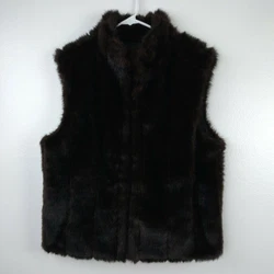 Giacca brown faux fur vest, reversible, pockets both sides, full zip close, size large.
