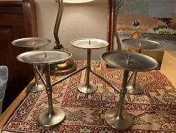 Pottery Barn Accordion Pewter Pillar Candelabra. Will be shipped in pieces. Easy to assemble.