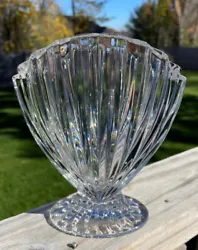 Marquis by Waterford Crystal Vase Ribbed Shell Art Deco Style Signed. Approximately 6” Height x 5” across the front...