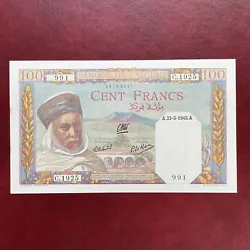 Algérie Billet 100 Francs 23.05.1945 AUUNC Banque De L Algérie Billet sans circulation AUUNCTrace rousseur sur marge...