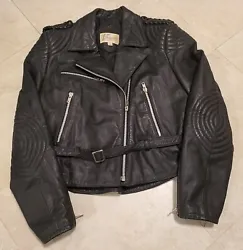 Selling VTG 1980s Bermans Leather Motorcycle Biker Black Jacket Womens Size 8. Has been in storage and smells like it...