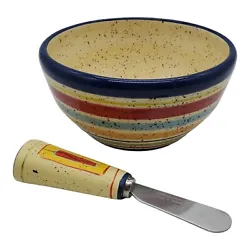 Pfaltzgraff Sedona Dip Cheese Sauce Butter Bowl and Spreader Knife Speckled 5