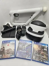 Playstation VR Virtual Reality Bundle TESTED. Includes the VR headset, OEM power adapter, OEM processor unit, USB...