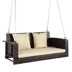 『All Weather PE Material』With the decent PE rattan, our front porch swing will perform perfectly in any weather...