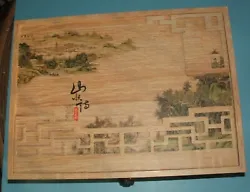 Wooden Chinese Tea Bag Storage Box/Chest 15 x 11 x 3.5 inches decorated.