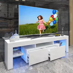 This RGB Modern LED light TV stand is equipped with RGB LED lights. TV Shelves Console Storage Cabinet. Fashionable...