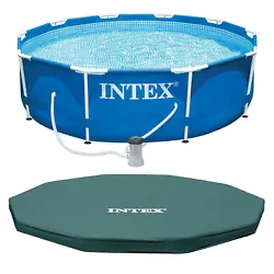 Beat the heat and make a splash in the Round Above-Ground Swimming Pool from Intex. Including a filter pump and cover,...