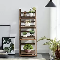 Foldable Ladder Shelf Plant Stand Indoor Flower Shelf Wood Corner Storage Stand.