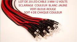 Jouef Lima Lot de 20 Led 3mm 12 Volts Cables Blanc Chaud Rouge Bleue Jaune Verte Ho 1/87. Eclisse jouef ref 2401....