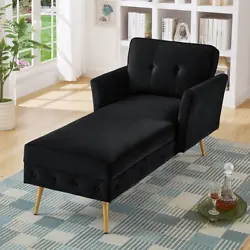24KF Black Velvet Upholstered Tufted Chaise Lounge Chair, Chaise Sofa Bed in 57