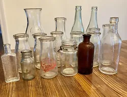 Lot of Vintage Glass Bottles Antique Assorted Small/Medium, White, Brown. See all pictures for condition BASE