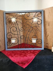 2313. NEW METAL PALM TREES TEALIGHT TIMER CANDLES HOLDERS GREY/BLACK WALL DECOR. TIMER candles Turn on and off...