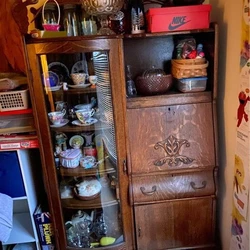 *RARE*Antique (1800s) Empire Curio Bookcase Secretary Locking Cabinet Tiger Oak. Antique Oak curio combination cabinet...